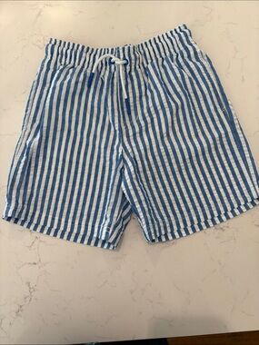 Cat & Jack Blue and White Sear-sucker Drawstring Swim Trunks. NWOT